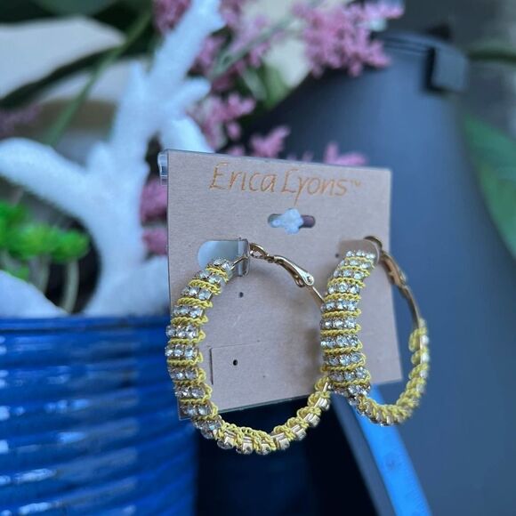 Yellow Chain Wrapped Hoops Erica Lyons Earrings $16ea / 3 for $25 - Picture 1 of 9